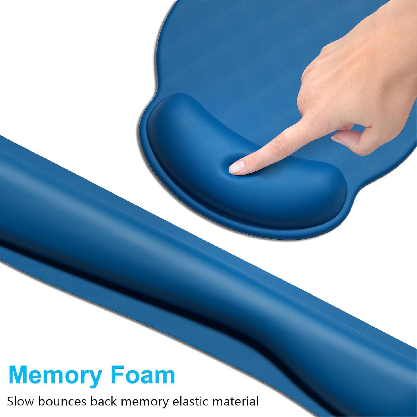 Dapesuom Keyboard Wrist Rest and Mouse Pad with Wrist Support, Memory Foam Cushion for Keyboard and Mouse Set, Ergonomic Desktop Pad Rests with Non Slip Base for Easy Typing & Pain Relief, Dark Blue