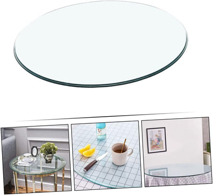 ANDRESLAD Round Glass Table Top Thickened Tempered Glass 38cm Diameter Shatterproof Easy to Clean Dining Table Top