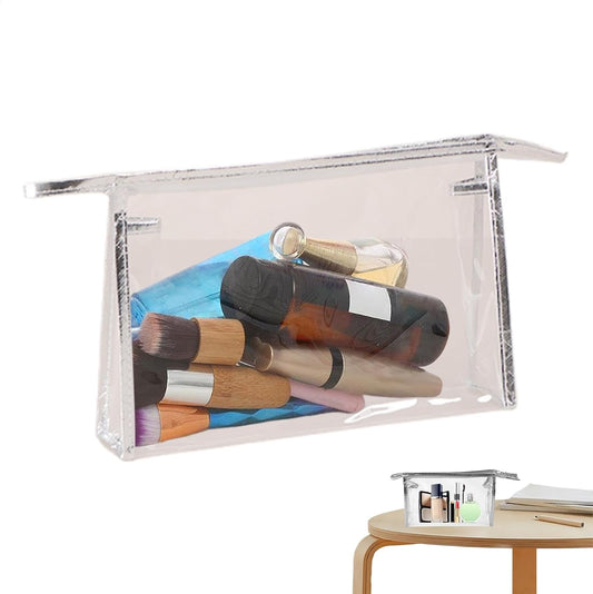 Toiletry Bag - Cosmetic Bag | Clear Makeup Bag | Waterproof Makeup Bag, Storage Bag Zipper Cosmetic Bags, Travel Makeup Bag, Make Up Organizer, Waterproof Cosmetic Case, Travel Accessories, silver,