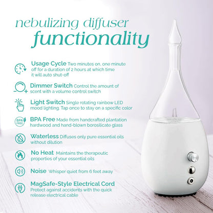 Raindrop 3.0 Nebulizing Essential Oil Diffuser for Aromatherapy by Organic Aromas with Touch Sensor and Magconnect-Style Electrical Cord and Adapter. (Light)