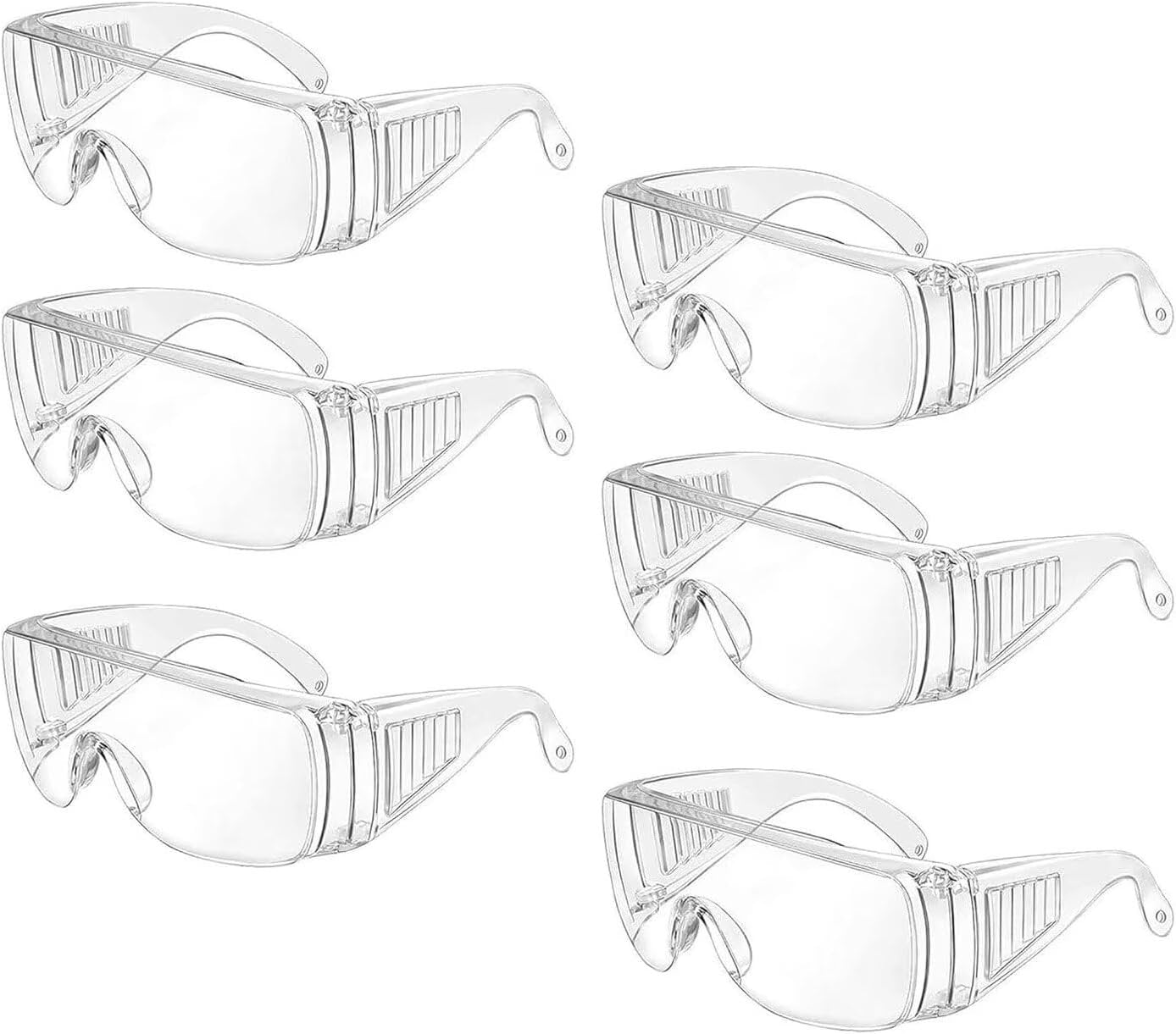 WTTUOAM 6 Pieces Clear Safety Glasses Over Glasses Goggles Anti- Fog/Scratch Eye Protective Polycarbonate Eyewear Safety Goggles for Shooting, Labs, Outdoor, Workplaces Safety Eye Protection