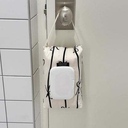 Wet Wipe Holder Bag | Wipe Container Dispenser Storage Bag | Travel Wet Wipe Pouch, Cotton Bag Baby Wipes Container, Bow Stripes Storage Organizer, Baby Wipe Case