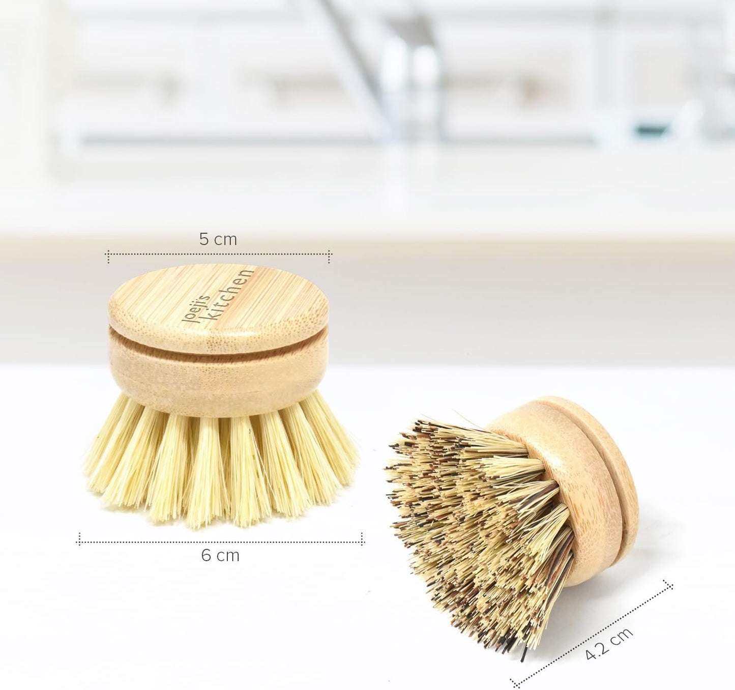 Joeji's Kitchen Mixed Bristle Dish Brush Replacement Heads Set of 4 - Eco Washing Up Brushes with Hard and Soft Sisal Fibre Bristles - Perfect Cleaning Dish Brushes