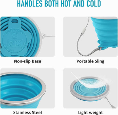 ddLUCK Silicone Foldable Cup, 2 Pack BPA Free Collapsible Travel Mugs, Folding Silicone Cups with Plastic Sealing Lid, Reusable Portable Cup Set for Picnic, Camping, Outdoor Hiking Travel