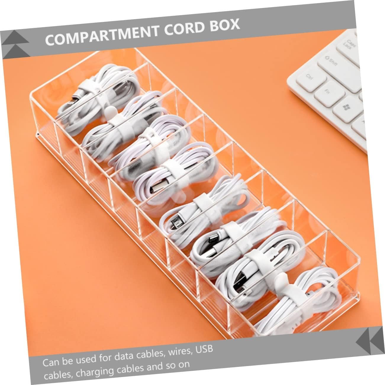 SWOOMEY 1Pc Transparent Cable Management Box Compartment Organizer for Data Cables USB Wires Chargers Desktop Storage for Neat Tidy Workspaces