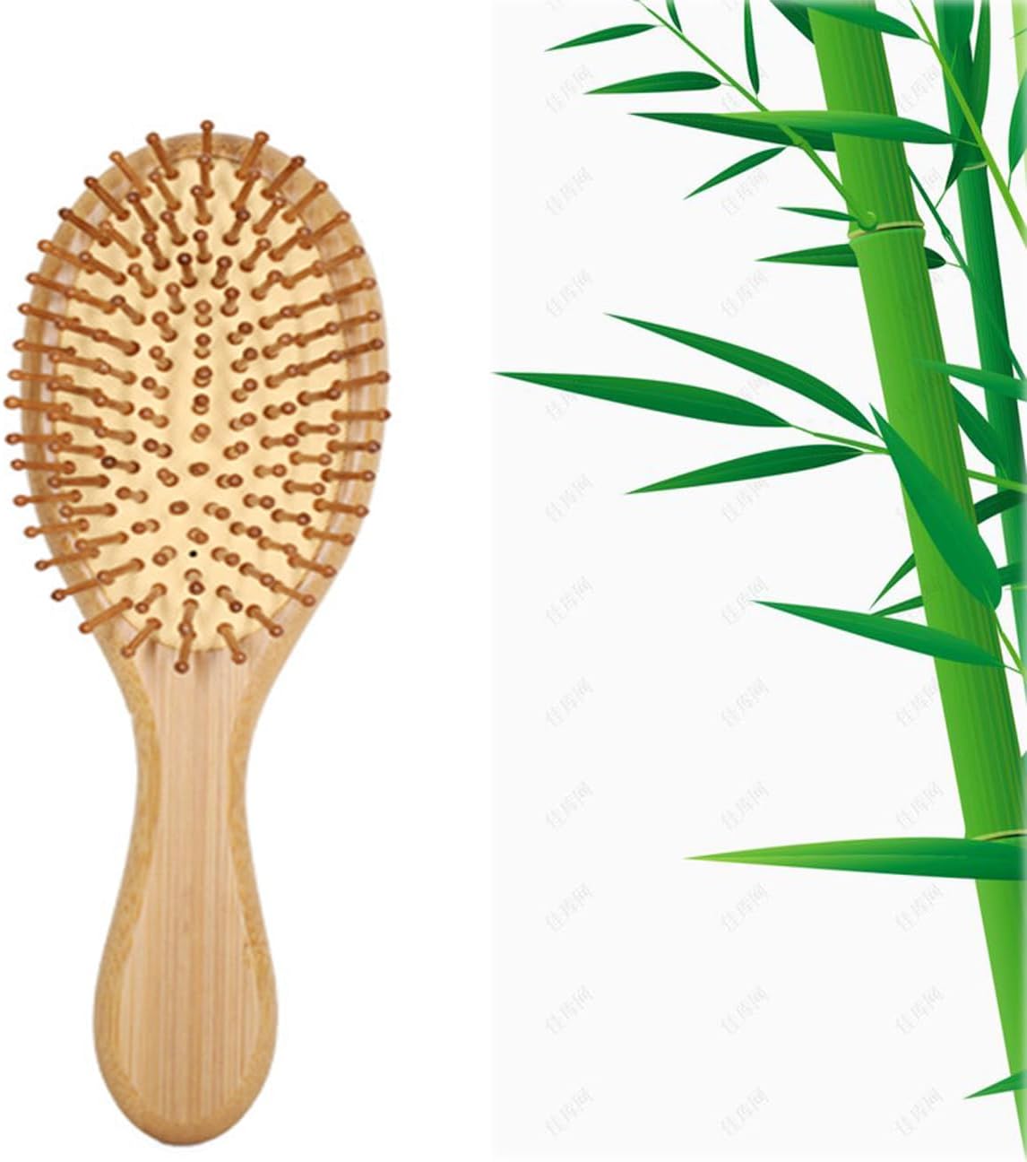 YQkangzhu Bamboo Paddle Hair Brush, Natural Bamboo Air Cushion Comb for Massaging Scalp, Anti Static Hair Massage Brush for Daily Care, Large Oval Brush for Curly Hair, Reduce Frizz No Hair Tangle