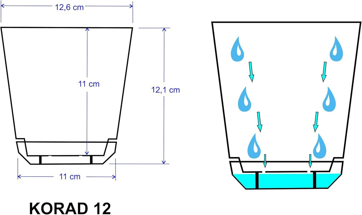 KORAD Flower Pot with Integrated Coaster - Decoration 047 - Bamboo Diameter 12 cm - High Quality Plastic Plant Pot - Decorative Plant Pot with Drainage Holes