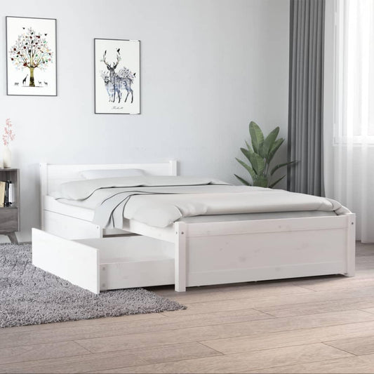 vidaXL Single Size Bed Frame with Drawers - Solid Pine Wood, White, 92x187 cm, Timeless Design with Ample Storage Space, Bedroom Furniture