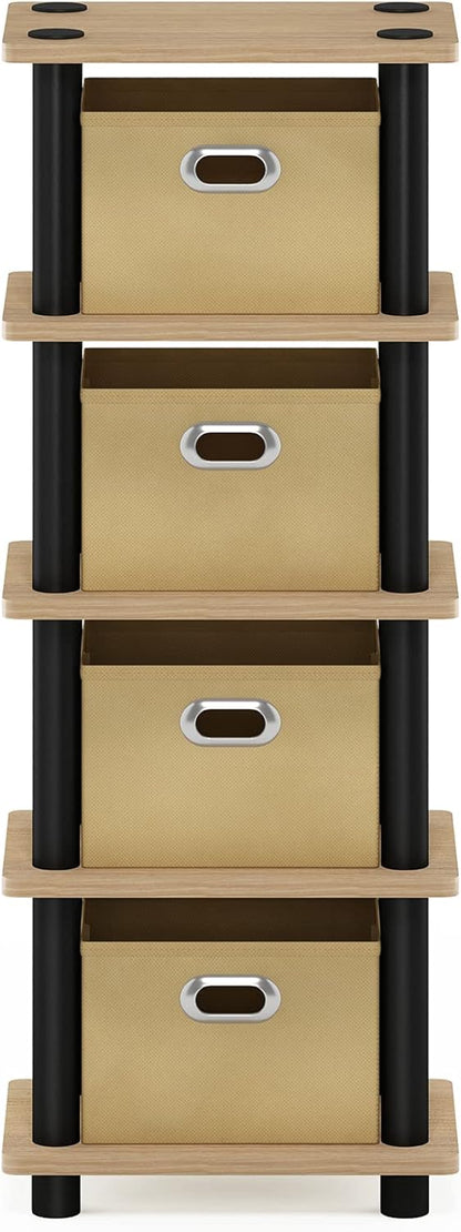 FURINNO LAci 4-Bins System Rack, Oak/Black/Light Brown