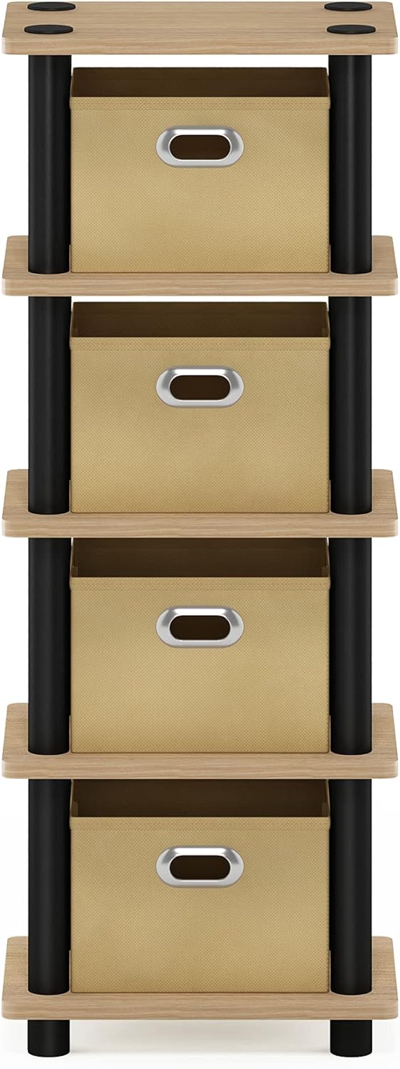 FURINNO LAci 4-Bins System Rack, Oak/Black/Light Brown