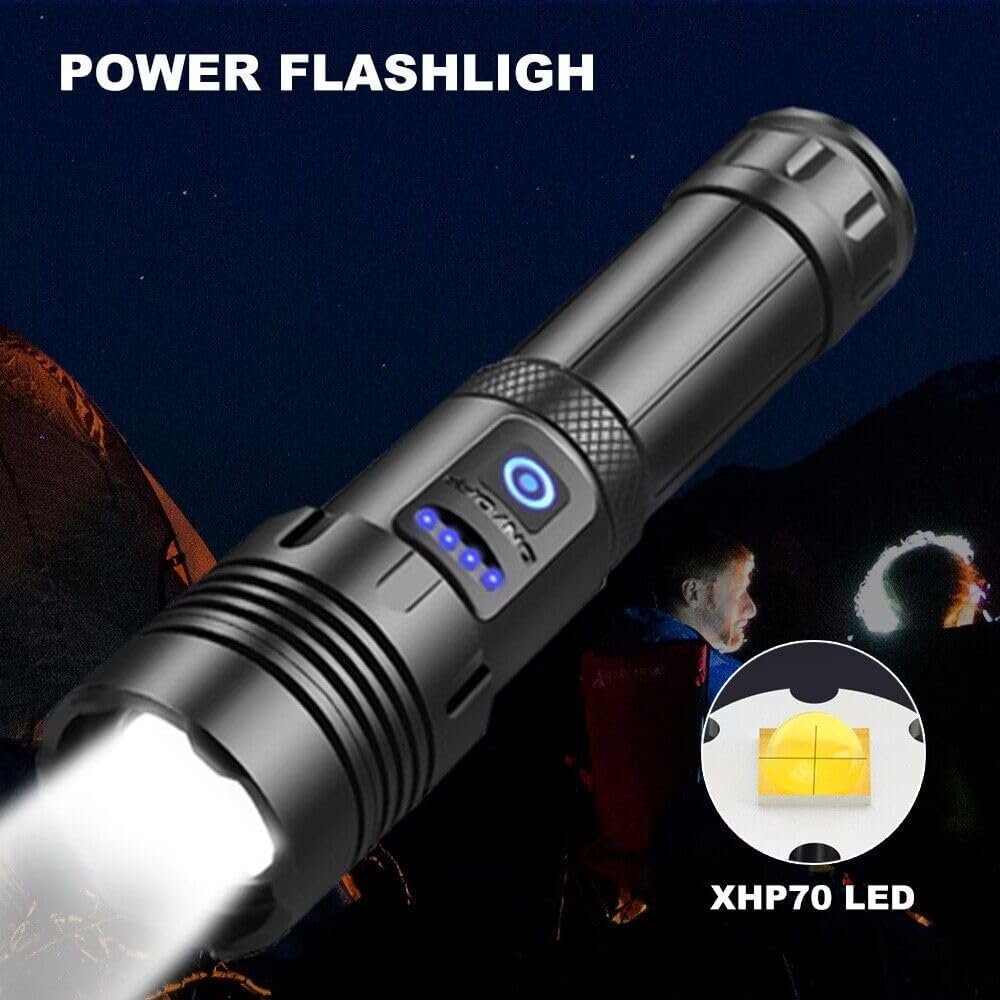 Rechargeable Flashlights High Lumens, 900000 Lumen Super Bright XHP70 Powerful Led Tactical Flashlight, Brightest High Powered Flash Light, Emergency Handheld Flashlight for Camping (1 Pack)