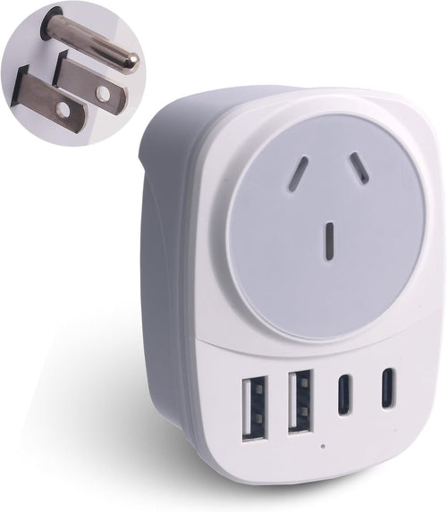 Sorlaarti US Travel Adapter-AU to USA Universal Plug Featuring 2 USB-C Ports and 2 USB-A Ports. Ideal for America, Canada, Mexico, Colombia, and Thailand.(White)