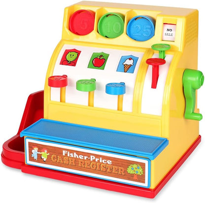 Fisher Price Classics 2073 Cash Register, Educational And Learning Toy, Ideal for Toddler Role Play, Classic Toy with Retro-Style Packaging, Suitable for Boys And Girls Aged 2 Years +