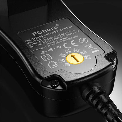 Universal AC/DC Power Adapter, PChero 24W Switching Power Supply with 8 DC Plugs, Including Micro USB Connector for 3/4.5/5/6/7.5/9/12V Home Electronics – 2000 mA Max.