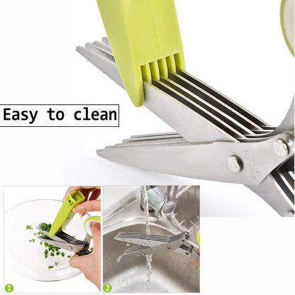 Herb Scissors, Multipurpose Kitchen Shears 5 Stainless Steel Blade with Safety Cover, Cleaning Comb and Herb Stripping Tool (Green)