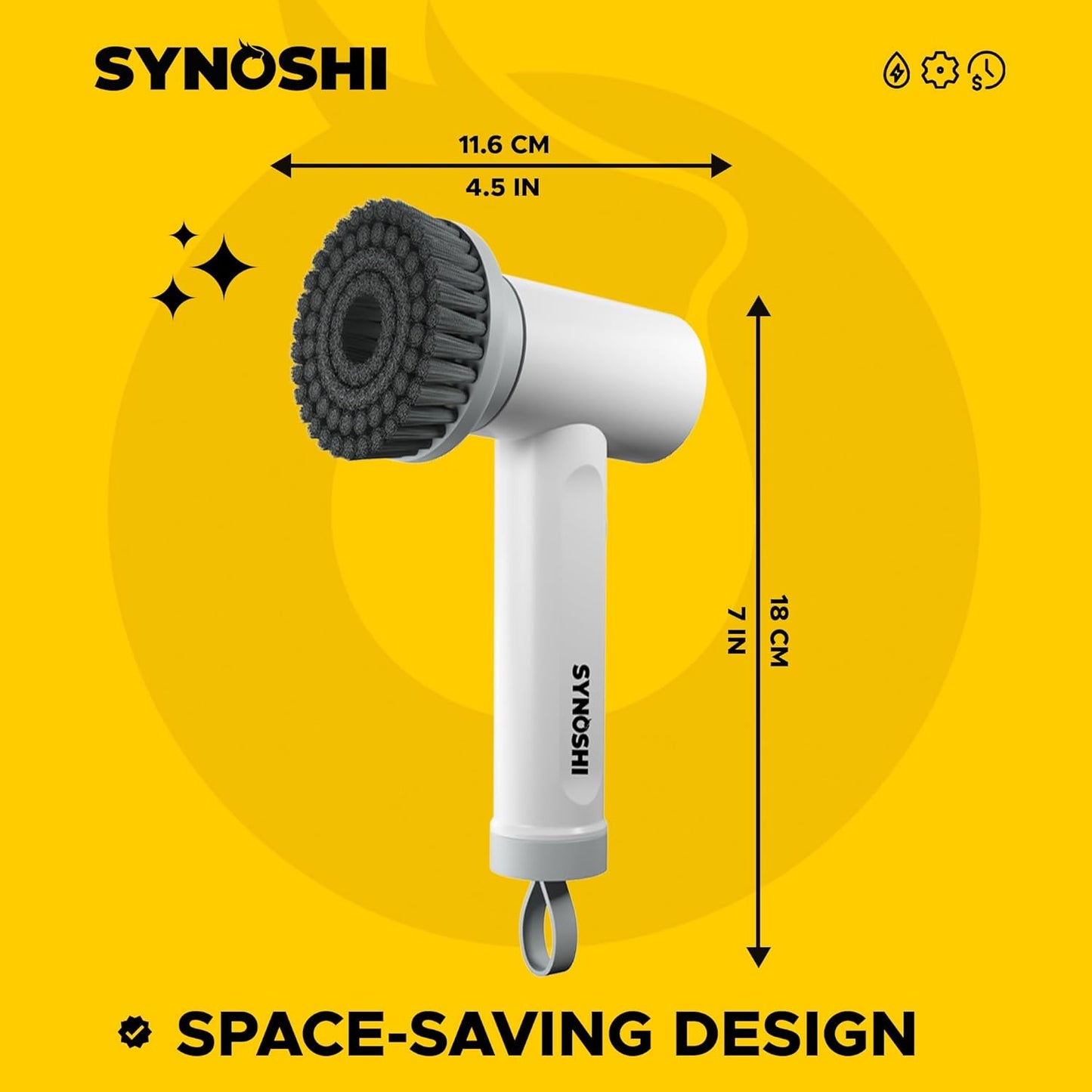 Synoshi Bathroom Set Electric Spin Scrubber with 3 Replaceable Cleaning Head + 2 Cone Brush Heads + 6 Sponge Brush Heads. Perfect for Hard to Reach Places and Smooth Surfaces in The Bathroom