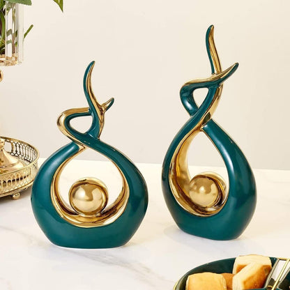 Modern Home Objects, Modern Sculptures Abstract Design Ceramic Sculpture, Furnishings, Creative Wine Cellars, Bookcase, Living Rooms, Decorations - Also Suitable as a Gift, Height 27 cm, Green, S