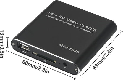 Mini HDMI-Compatible Media Player 1920x1080P Full HD Media USB Digital HDD Player SD/MMC Card with Remote Controller,Blue