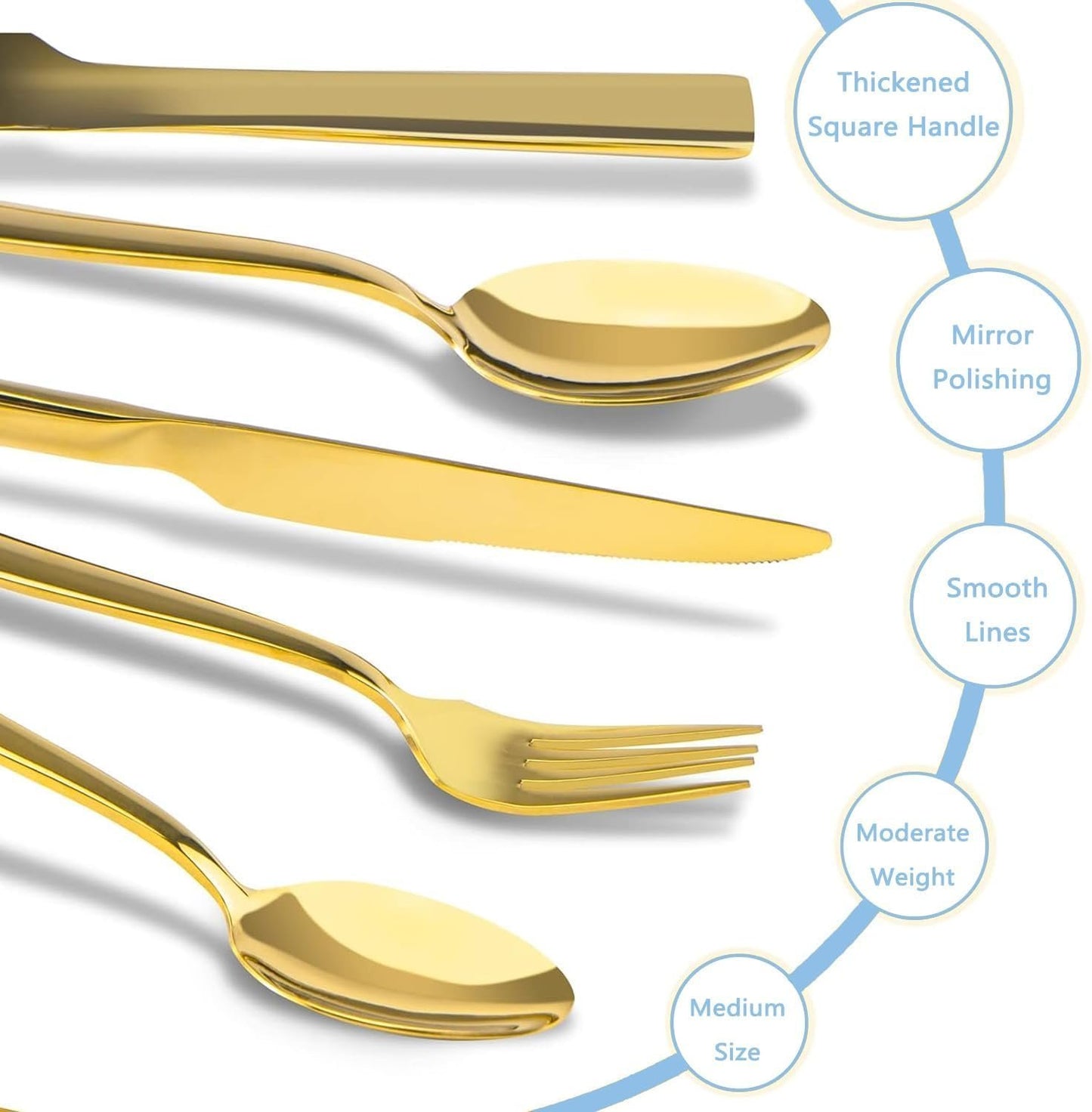 Miecux Stainless Steel Cutlery Set, 10Pcs Stainless Steel Flatware Gold Silverware Set Service for 2, Tableware Eating Utensils Include Knives/Forks/Spoons for Home Restaurant Party (Gold)