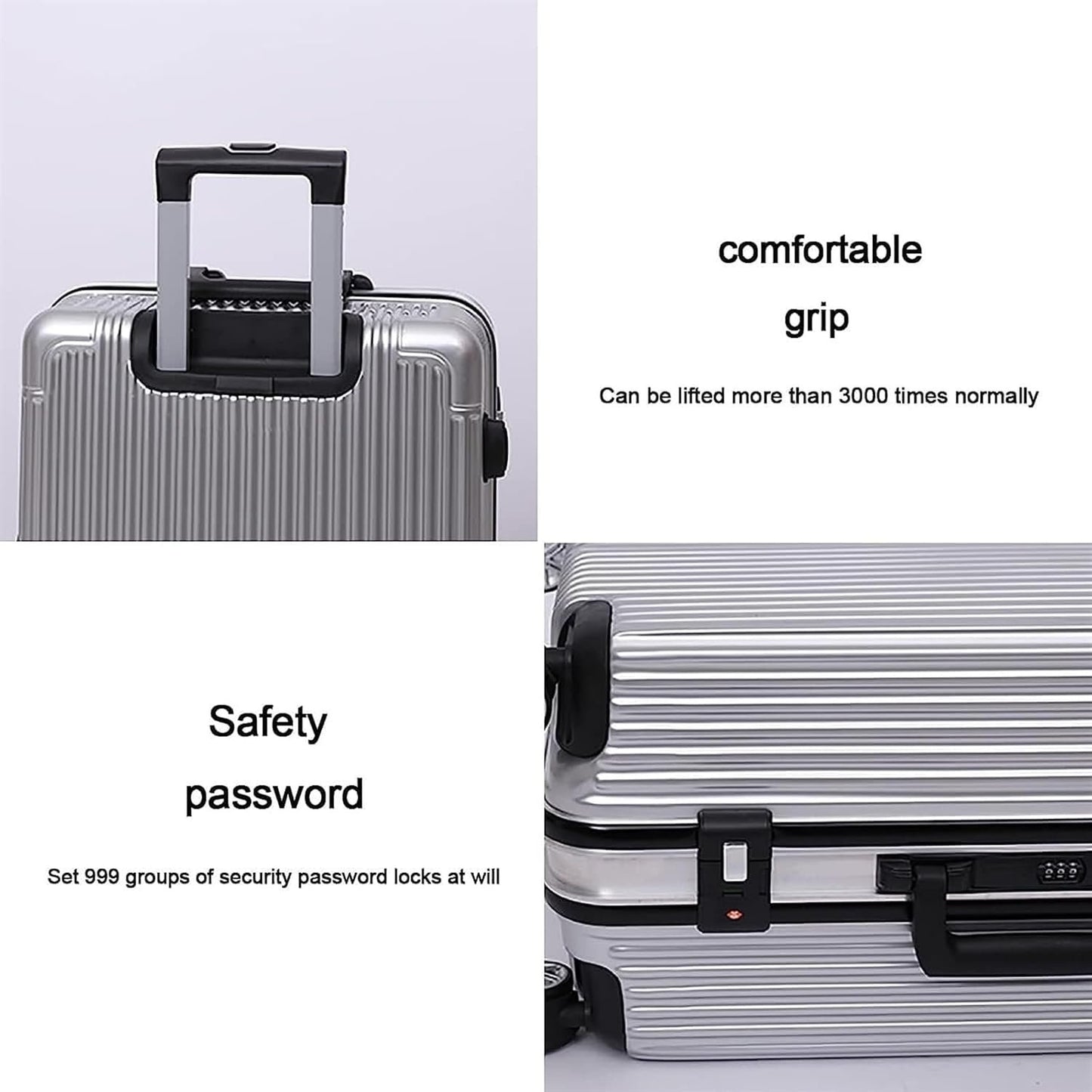 Travel and Bussiness Aluminum Frame Carry On Luggage Security Combination Lock Suitcase Adjustable Trolley Travel Luggage Suitcase (Color : Silver, Size : 20 inch)
