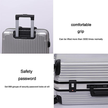 Travel and Bussiness Aluminum Frame Carry On Luggage Security Combination Lock Suitcase Adjustable Trolley Travel Luggage Suitcase (Color : Silver, Size : 20 inch)
