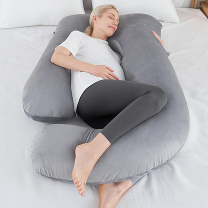 SASTTIE Pregnancy Pillow for Sleeping, U Shaped Body Pillow Side Sleeper Pregnancy Must Haves, Maternity Pillow for Pregnant Women, 57'' Full Pregnant Pillow with Removable Velvet Cover, Grey