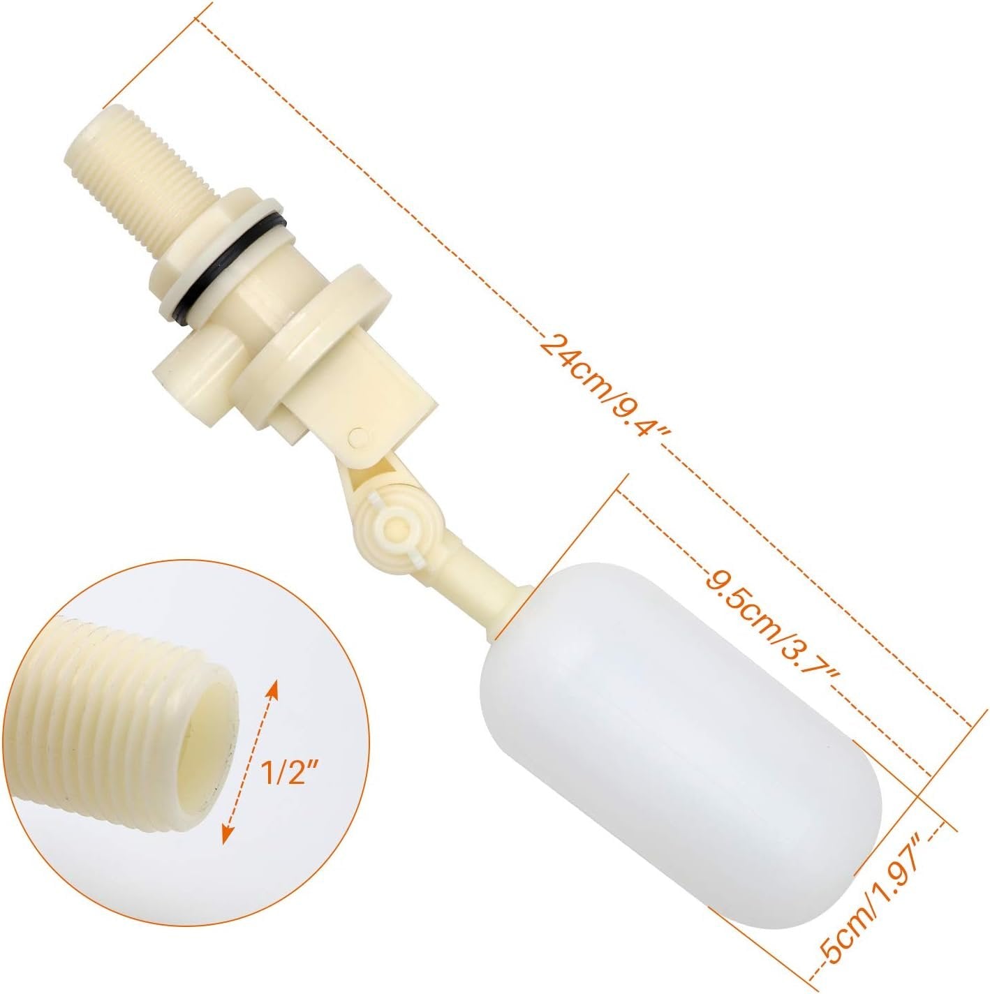 MUDUOBAN 2 Pack Float Valve 1/2 Inch Water Float Ball Valve with Adjustable Arm Filter for Water Trough,Water Tank,Pool,Pond,Fountain,Automatic Waterer Bowl Dog Horse Goat Sheep Pig