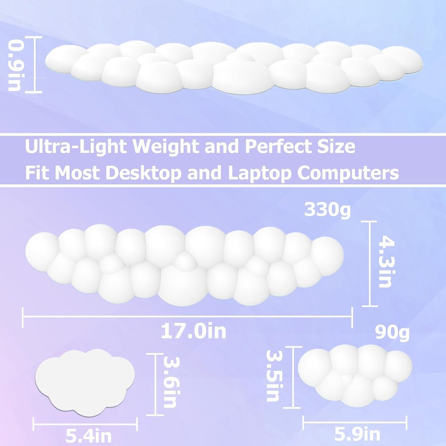 Ergonomic Keyboard Wrist Rest, PU Leather Memory Foam Cloud Wrist Rest for Computer Keyboard, Mouse Wrist Rest and Keyboard Pad for Gaming, Office, Home, Computer, Laptop, Typing Pain Relief, White