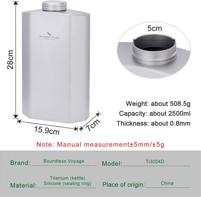 Boundless Voyage Titanium Water Bottle 2500ML Big Capacity Sports Water Bottle Ultralight Leakproof Drinkware for Outdoor Camping Hiking