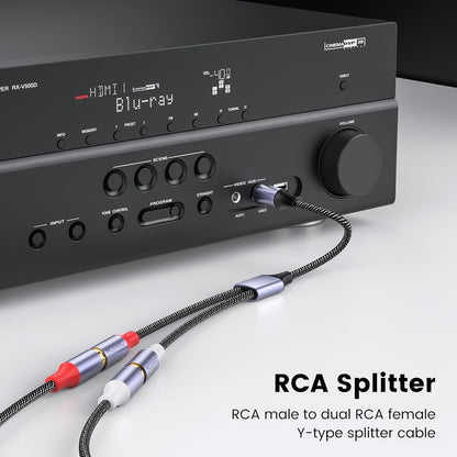 MOSWAG RCA Y Splitter Cable Adapter - 1 Male to 2 Female Audio Speaker Adapter (2 Pack) Compatible With Subwoofers, Speakers, Home Theatres