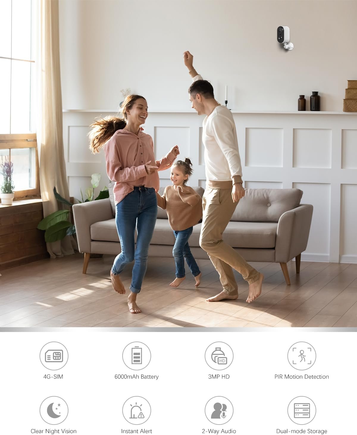 Xega 3G/4G Cellular Security Camera with SIM Card Indoor, 2K Super HD LTE Indoor Security Camera Portable, 6000mAh Battery, PIR Motion Detection, 3MP Color Night Vision, 2-Way Audio, TF/Cloud, IP65