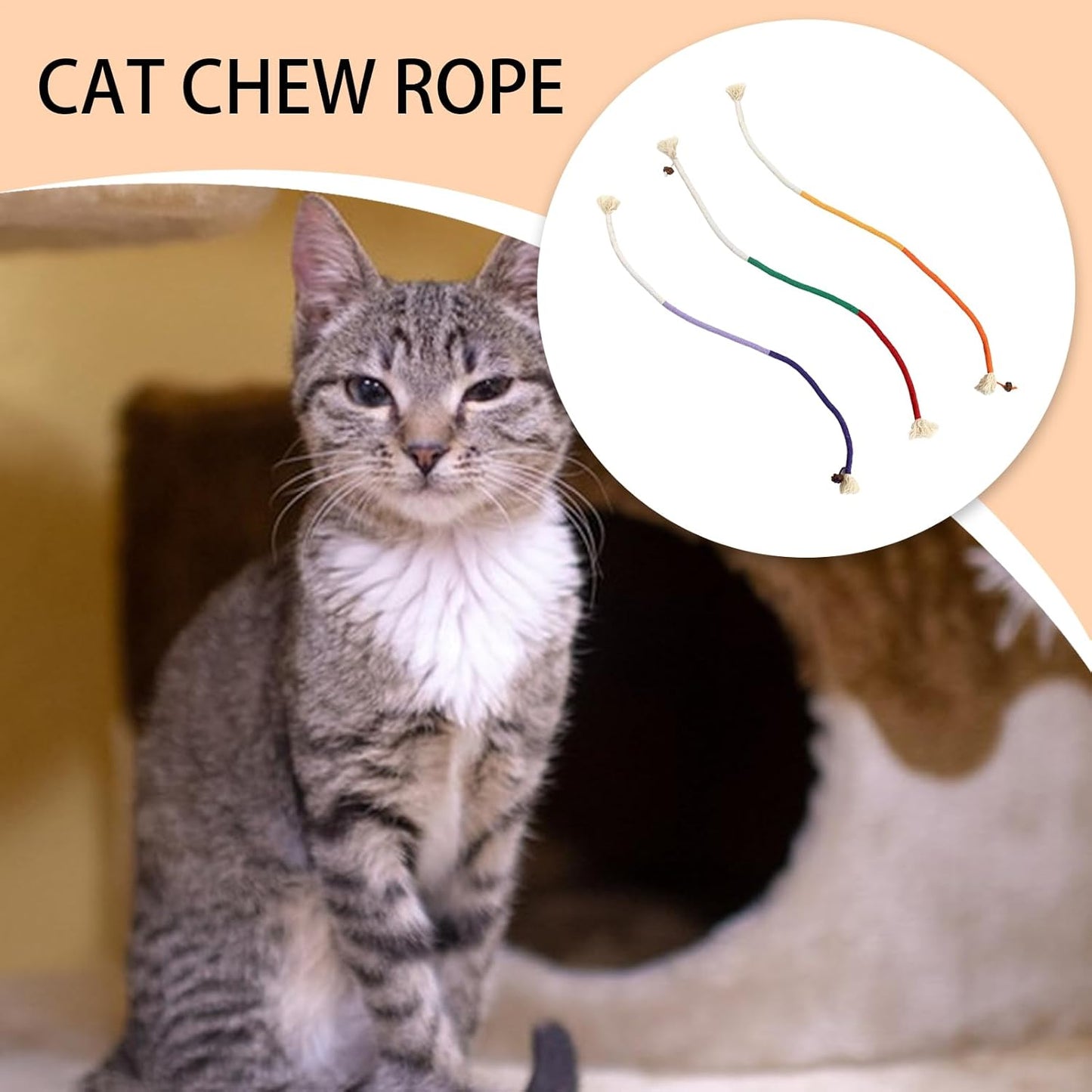 Generico Cat Chew Rope Toy, Kitten Teeth Cleaning Toy, 27.6 Inches Portable and Lightweight, 3 Interactive Bite Supplies for Small Medium Pets, Health Aid, Cats, Multicolor
