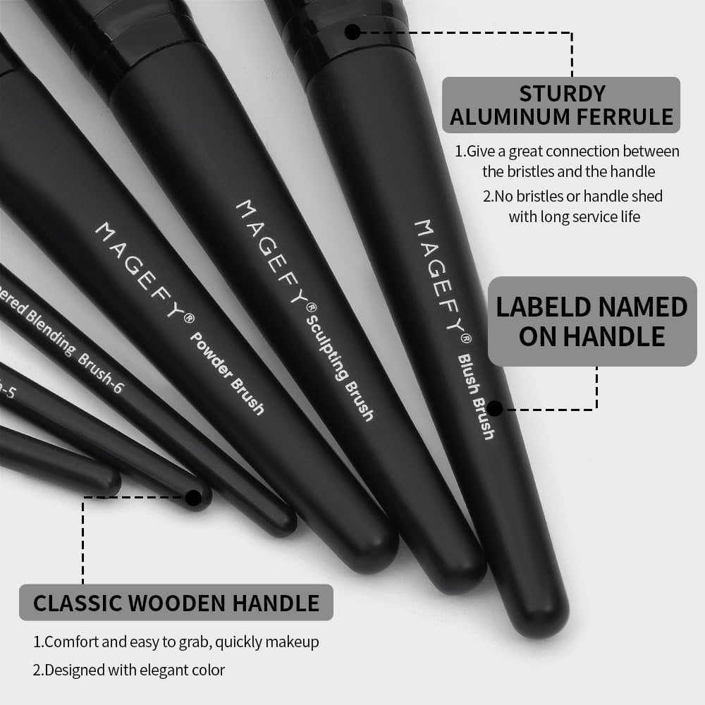 MAGEFY 22 Pcs Makeup Brushes with Case, Professional Makeup Brush Set Face Foundation Brushes Blending Powder Blush Eyeshadow Brushes Makeup Gift for Women Girls（Black)