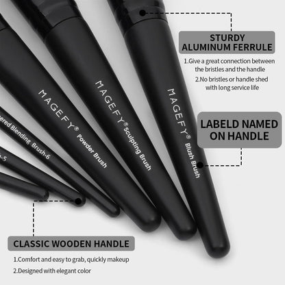 MAGEFY 22 Pcs Makeup Brushes with Case, Professional Makeup Brush Set Face Foundation Brushes Blending Powder Blush Eyeshadow Brushes Makeup Gift for Women Girls（Black)