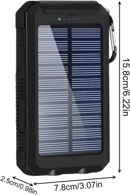 Solar po-wer Bank 20000mah, Waterproof Solar Charger with Flashlight + Compass, Portable Charger with 2 USB Ports Fast Charging Outdoor for Smartphones Tablets and More