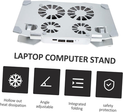 LABRIMP 4 Adjustable Laptop Cooling Stand with Silent Fans Height Angle Adjustable Laptop Holder for PC Tablet and More Dual USB Ports for Charging Sturdy Design