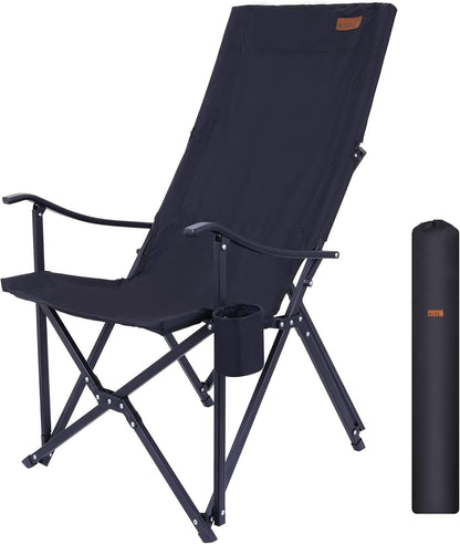 Nice C Lawn Chairs, Outdoor Chair, Camping Chair, Chaise de Camping, Patio Chair, Folding Chair, High Back Camping Chair, High Back Lawn Chair, Compact Chair with Cup Holder & Carry Bag (1-P Black)