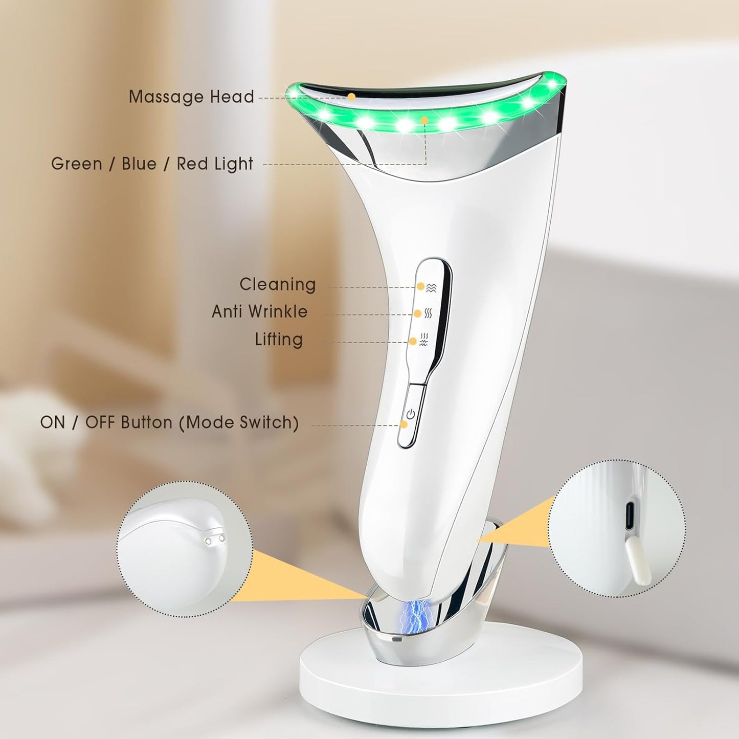 Facial Massager Face Lifting Device: Electric Skin Tightening Machine Neck Lift with 45°C Heat EMS Massage - 3 LED Microcurrent Wand Anti-Wrinkle - Anti-Aging Neck Eye Massagers for Skin Care