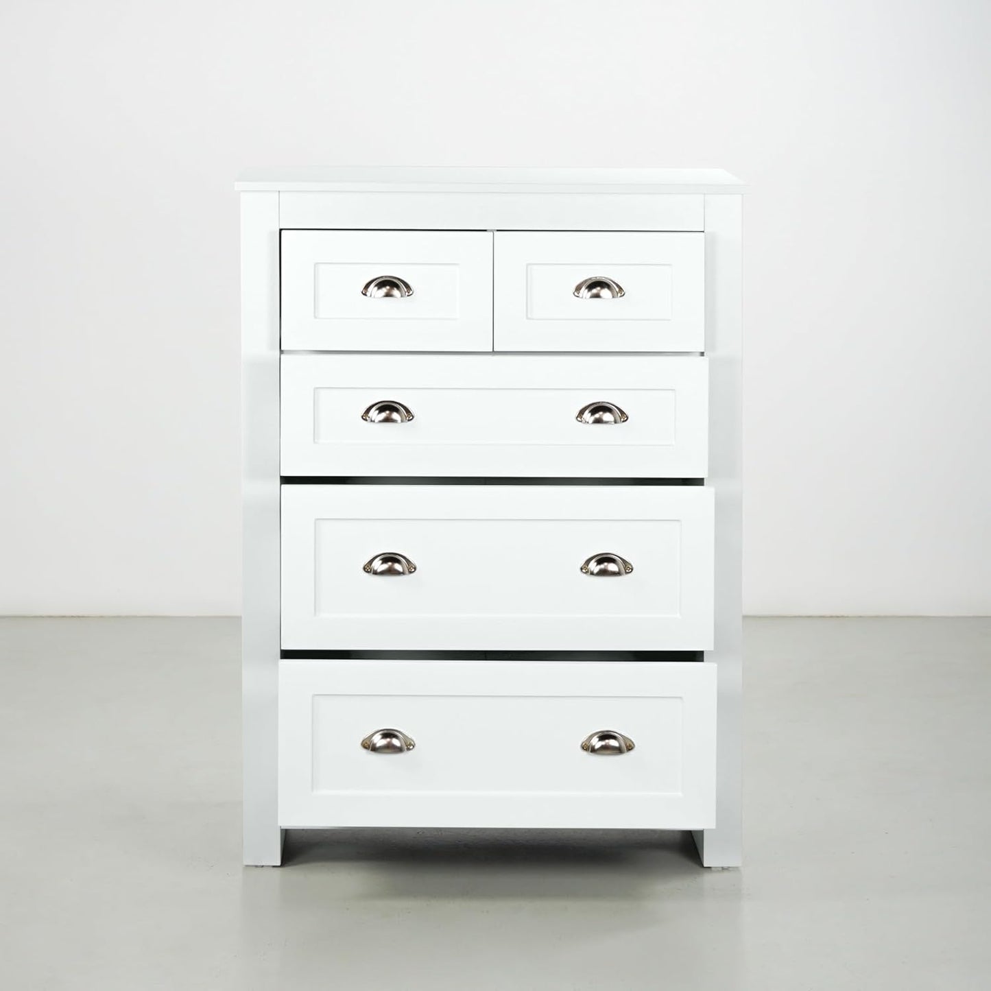 WeHome Modern Bedroom Chest of Drawers, Como Chest of 4 Wooden Drawers, Space-Saving Chest of Drawers, 100 x 40 x 70 cm, Chest of Drawers for Bedroom and Living Room with Chrome Handles (White)
