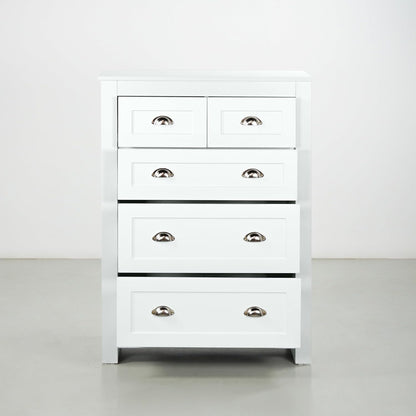 WeHome Modern Bedroom Chest of Drawers, Como Chest of 4 Wooden Drawers, Space-Saving Chest of Drawers, 100 x 40 x 70 cm, Chest of Drawers for Bedroom and Living Room with Chrome Handles (White)