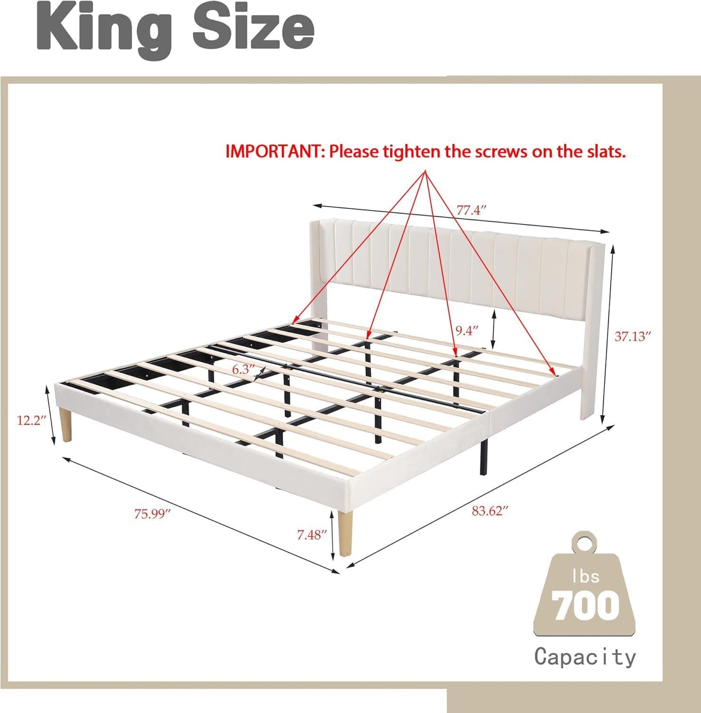 AGARTT Upholstered Platform Bed Frame King Size with Headboard and Footboard/Wooden Slats Support/No Box Spring Needed/Easy Assembly, Beige Velvet
