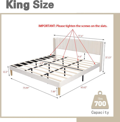 AGARTT Upholstered Platform Bed Frame King Size with Headboard and Footboard/Wooden Slats Support/No Box Spring Needed/Easy Assembly, Beige Velvet