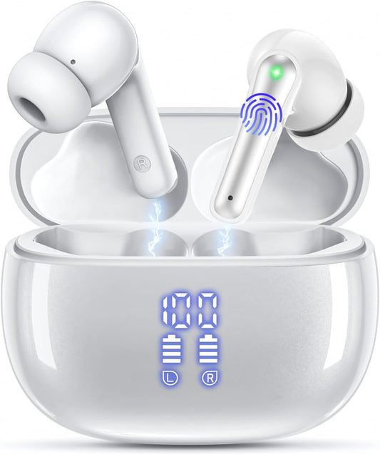 Wireless Earbuds Bluetooth Headphones 5.3,Bass Boosted Ear Buds 40H Playtime IP6 Waterproof Earbuds with LED Digital Display Charging Case,4 ENC Mics Earphones for Work Sports