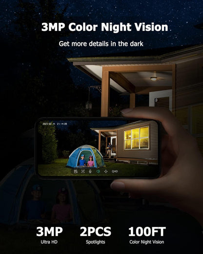 Security Camera Wireless Outdoor, 2K Solar Security Camera,Battery Powered 360°PTZ Outdoor Camera,Color Night Vision,2-Way Audio,PIR Motion Detection,Compatible with Alexa