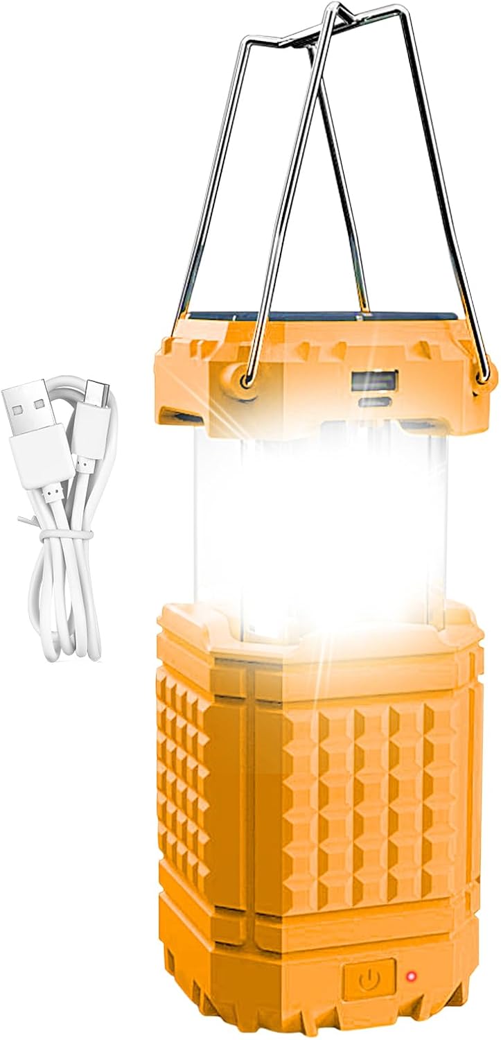 Solar Camping Light, Bright Solar-Powered Lantern, Rechargeable 3000mAh Waterproof Portable Lamp, Travel Backpacking Hiking Fishing Survival Gear, Size 3.15x3.15x5.12 inches