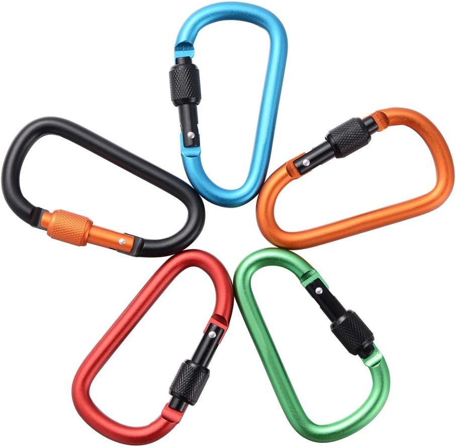 6 Pieces Upgraded D-Ring Locking Carabiner, 3.1" D Shape Keychain Clips for Outdoor, Camping, Hiking, Fishing, Home RV, Travel, 6 Spring-Loaded Gate Hook with 6 Key Rings