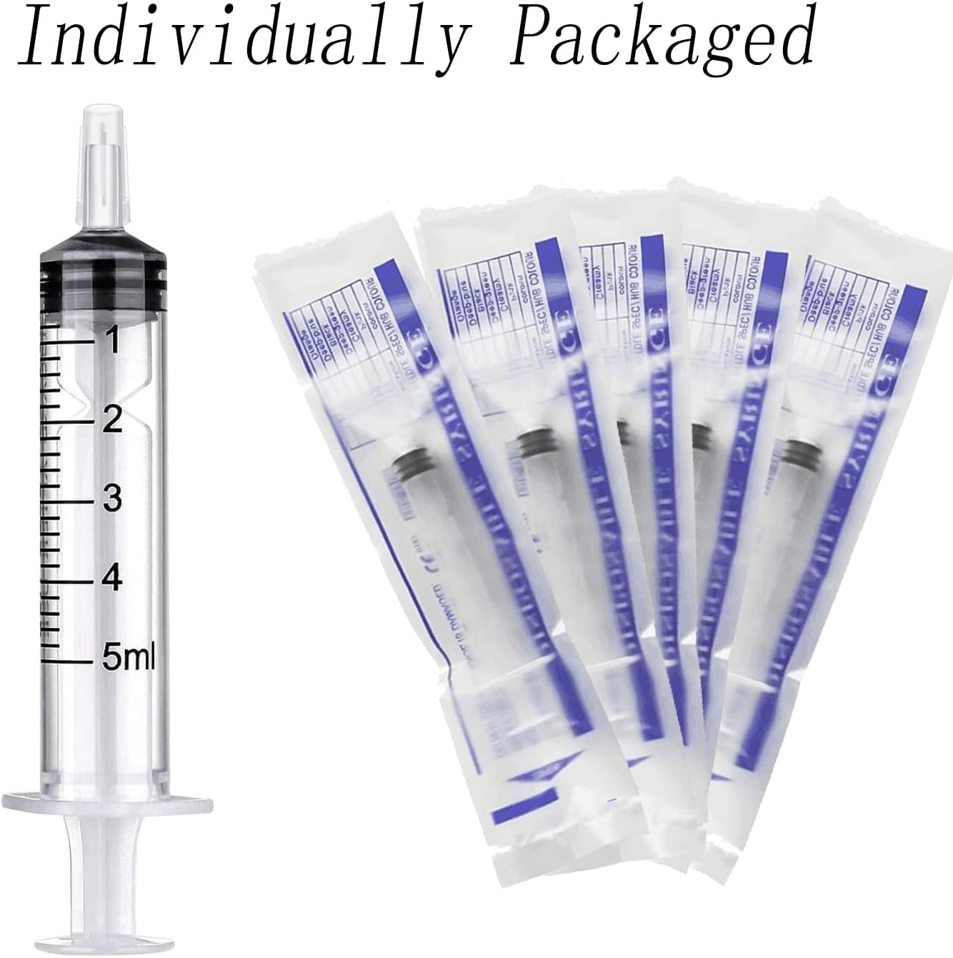 30PCS 5ml Syringe with caps no needle individually sealed for Scientific Labs, Measuring Liquids, Feeding Pets,Watering, Refilling,Oil or Glue Applicator