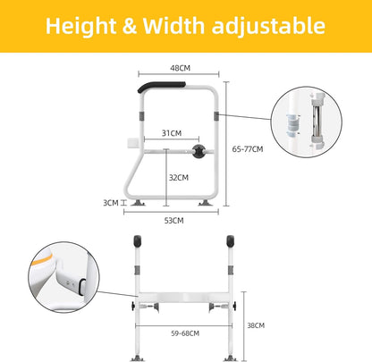 Toilet Safety Frame & Rails, Stability Bathroom Handrails Assist Grab Bar Handles & Railings for Elderly, Senior, Handicap & Disabled, Height & Width Adjustable, 300lbs Weight Capacity