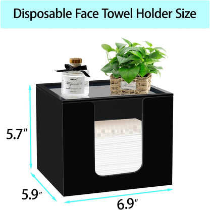 Disposable Face Towel Holder, Acrylic Facial Towels Storage Box Organizer Container for Clean Towels XL, Black Bathroom Organization Home Decor