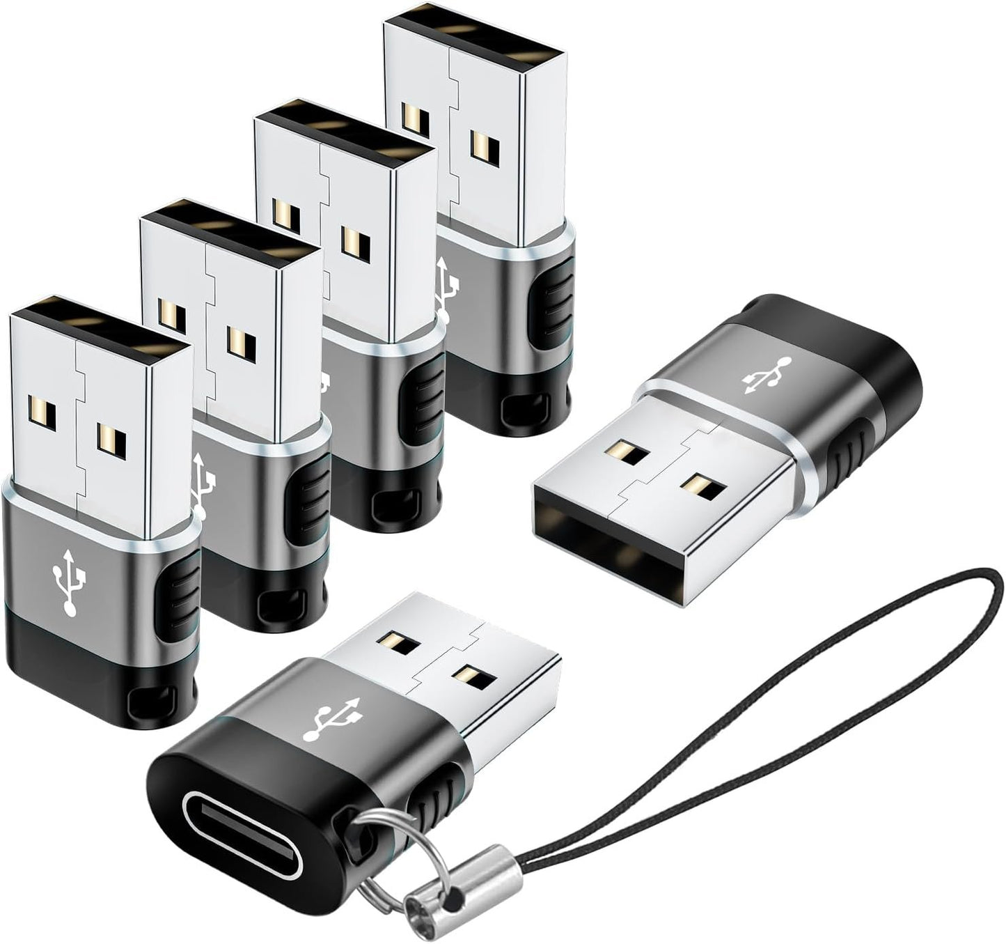 BaseNew USB to Type C Adapter 6 Pack,USBA Male USBC Female Adaptor,USB A Charger to C Cable Converter,USB OTG Adapter for iPhone,iPad,iWatch,Samsung Galaxy(Grey)